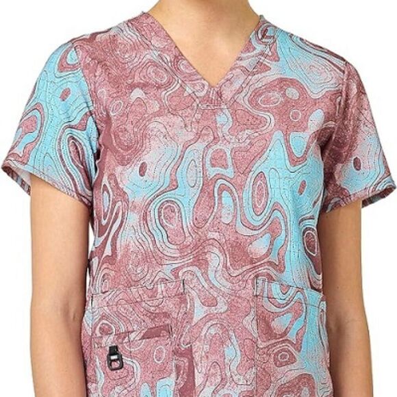 Carhartt Women's Force Cross Flex Modern Fit V Neck Print Scrub Top Topography S - Picture 1 of 3